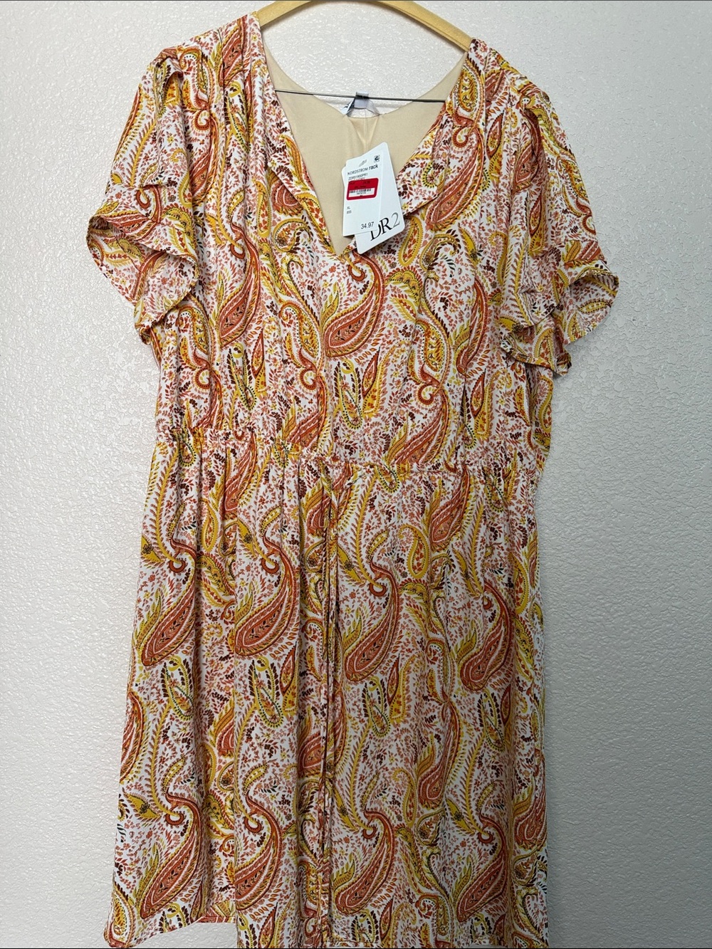 Nordstrom Paisley V-Neck Short Sleeve Tunic - Yellow & Rust